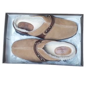 Cole Haan Meribel Shearling Slip On Sherpa & Suede Clogs with Box